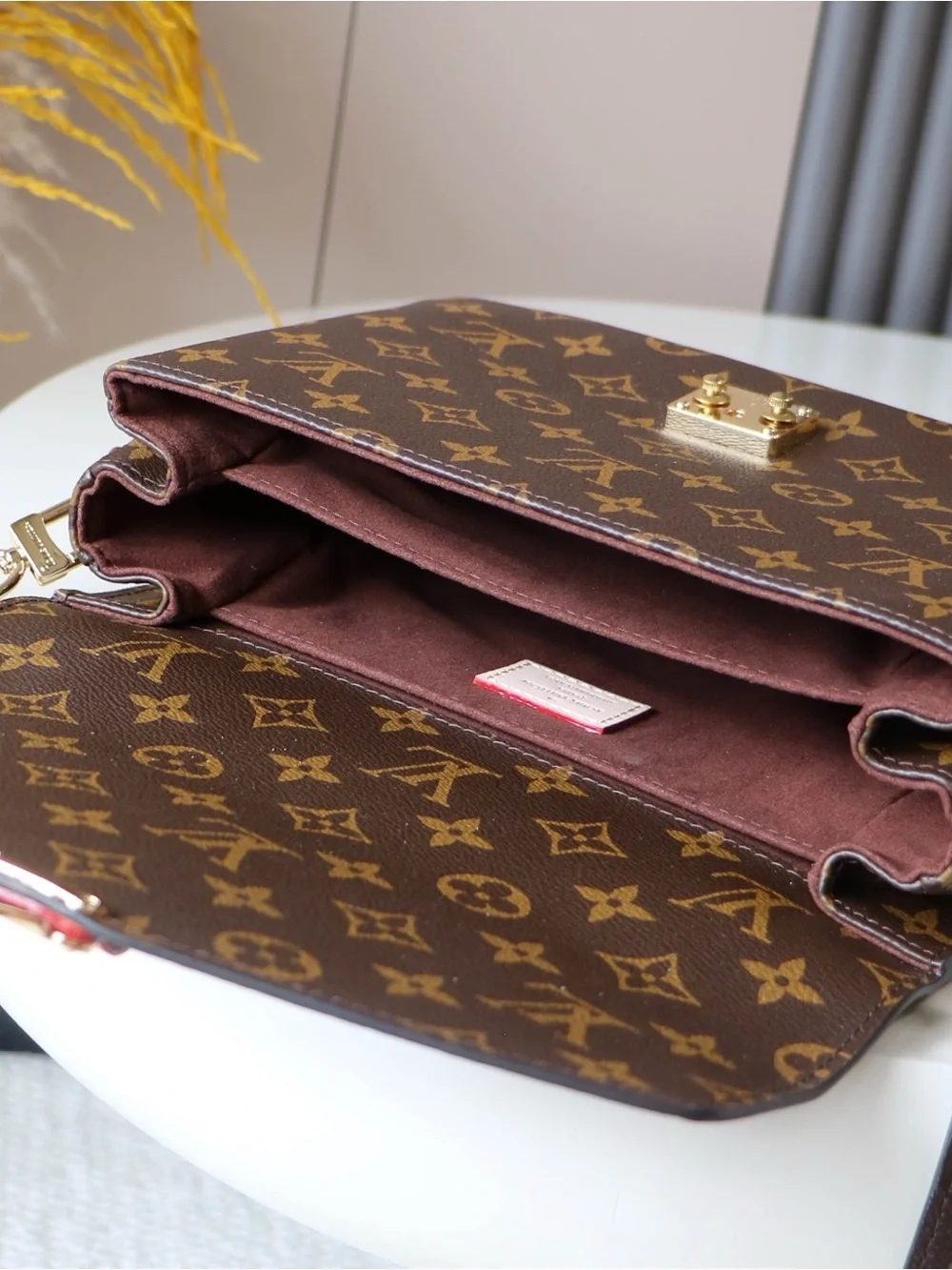 Luxury Monogram Crossbody Bag in Brown with Pink Trim